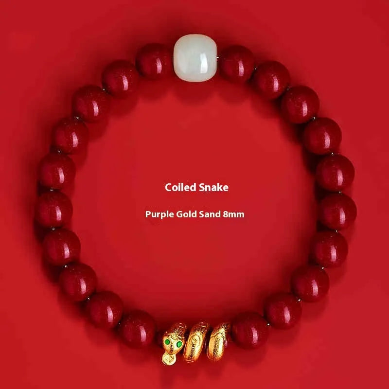Handmade Chinese style cinnabar bracelet with snake beads for Year of the Snake body protection jewellery