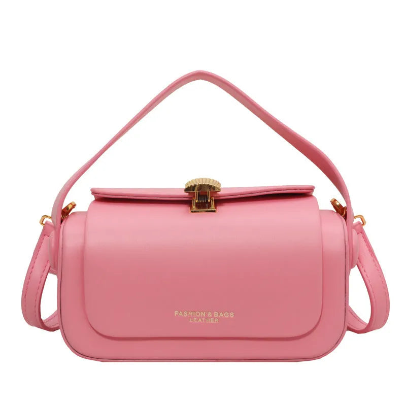 Women's shoulder messenger bag in PU leather with custom letter design in black, beige, pink, or khaki colours