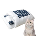 Grey removable sleeping bag cat bed with pillow shown in large size for pets up to 6 kg