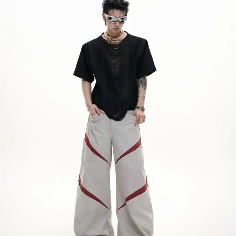 Men's drum black loose fit polyester t-shirt with three-dimensional cutting and short sleeves