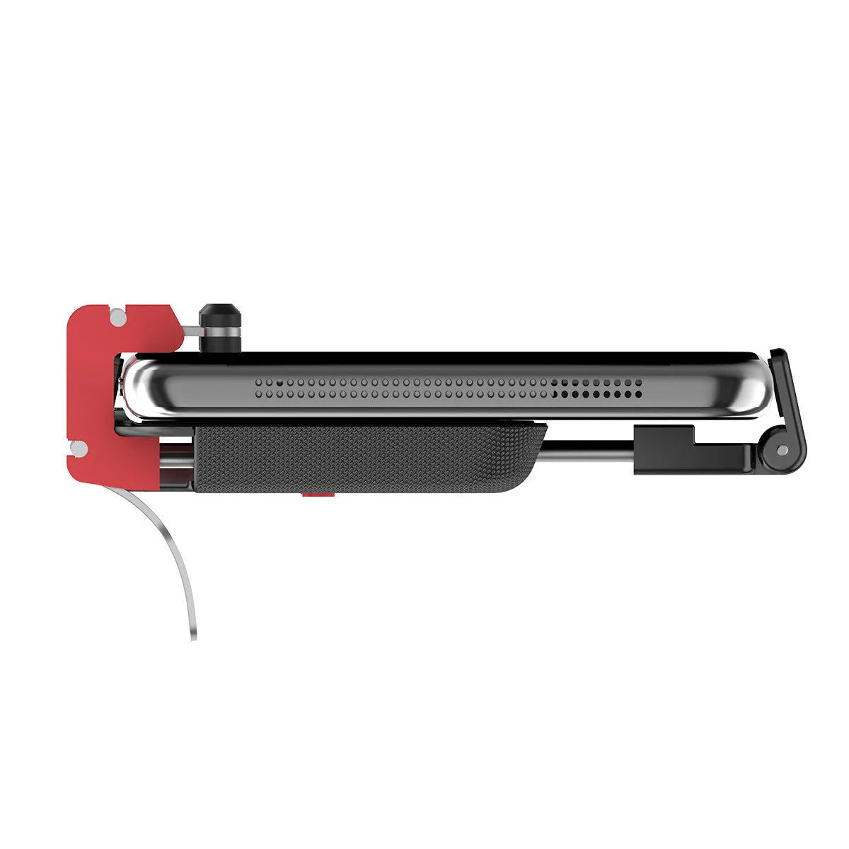 Black mobile gaming trigger handle showing metal trigger and adjustable phone clip