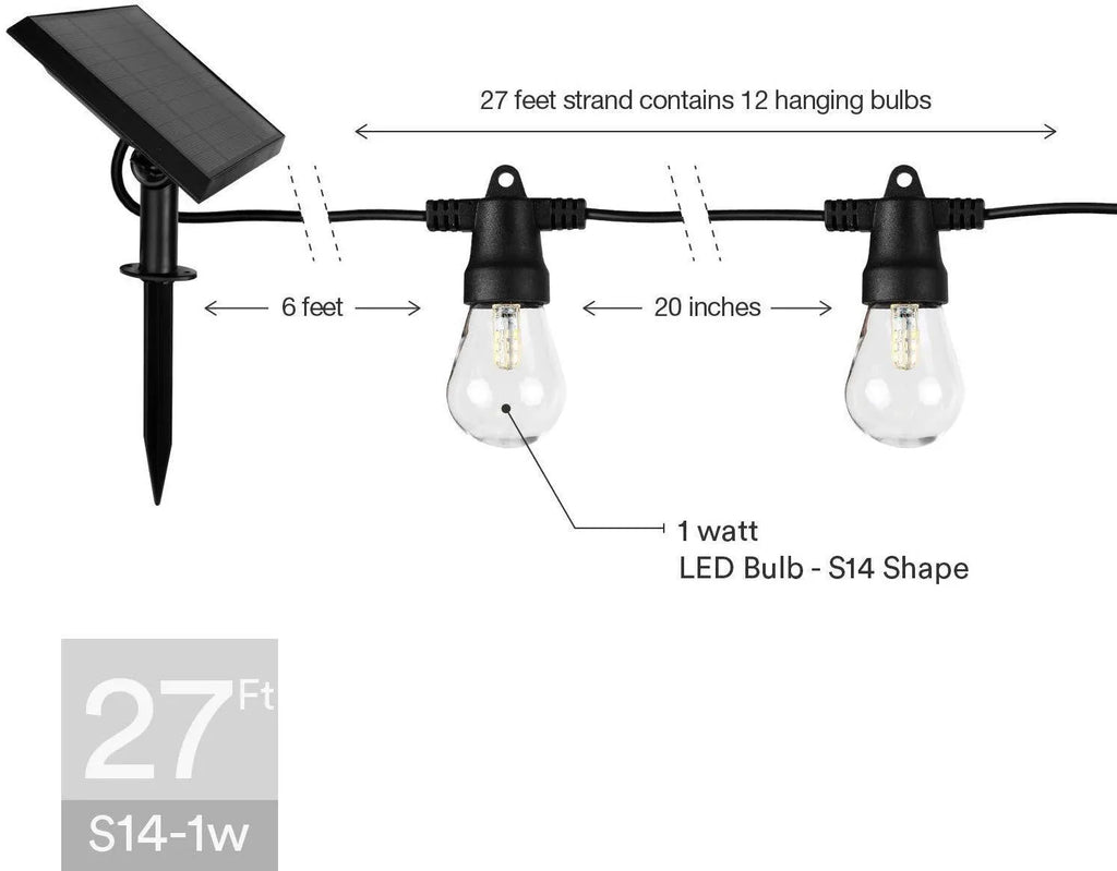 Waterproof solar LED string lights with PVC shell for outdoor garden or patio illumination
