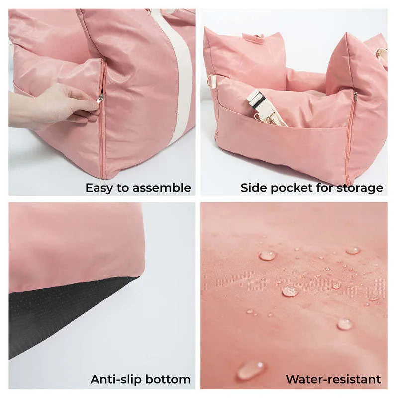 Waterproof Oxford cloth car kennel for dogs in olive green, non-slip removable pet seat bag