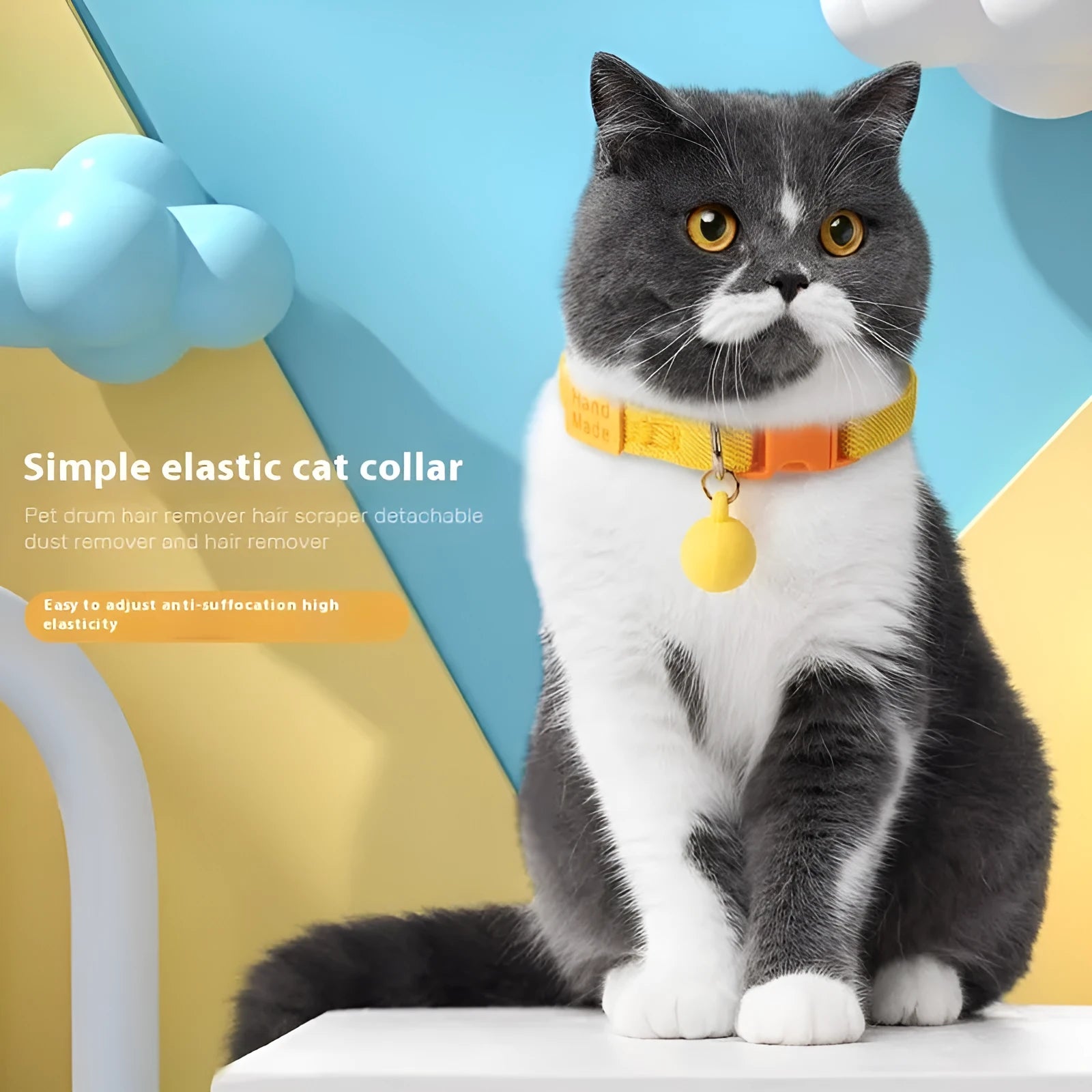 Adjustable high elasticity polyester pet collar for small dogs in seven colour options on a white background.
