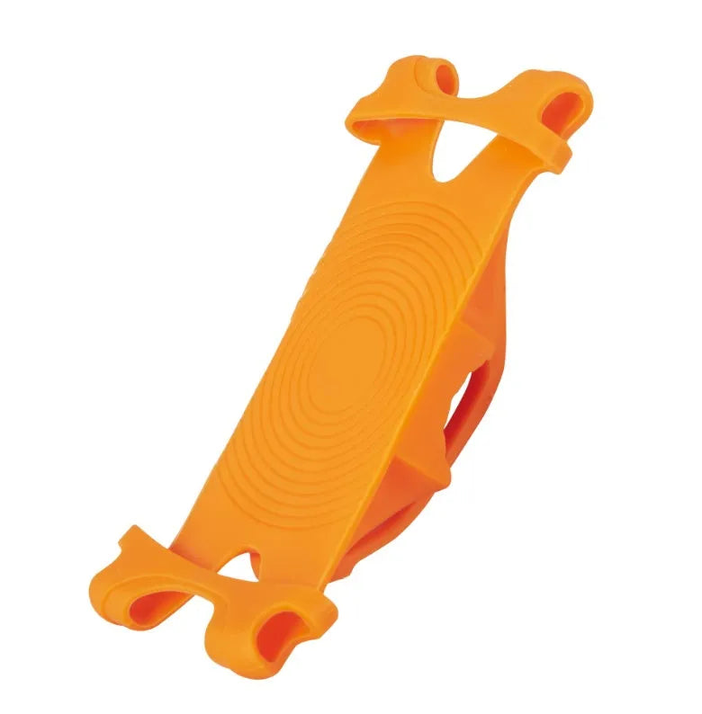 Silicone bicycle phone holder mounted on handlebar showing three-hole adjustment system