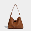 Large capacity soft PU leather messenger bag in caramel and elephant grey colours showing 36cm dimensions