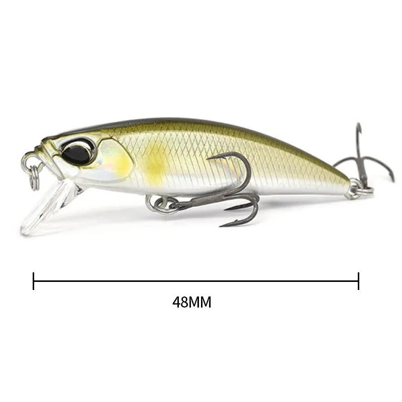 Japanese submerged minnow fishing lure in assorted colours, 48mm long.