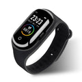 Smart bracelet with integrated wireless earphones showing 1-inch colour touchscreen on silicone wristband
