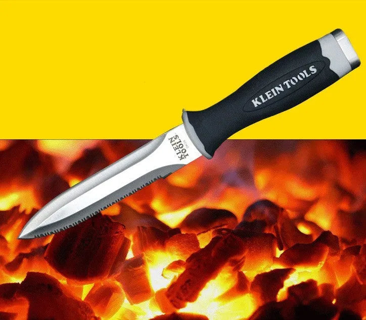 Outdoor survival knife with straight blade, 420 stainless steel, and TPR rubber handle for camping