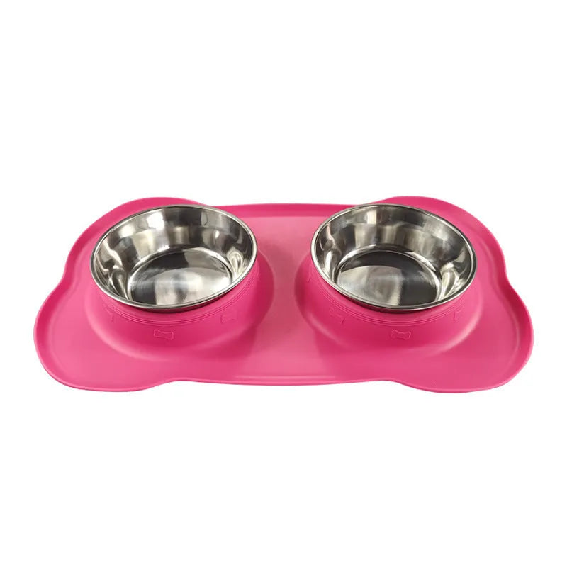 Large silicone pet bowl with stainless steel inner component in blue colour