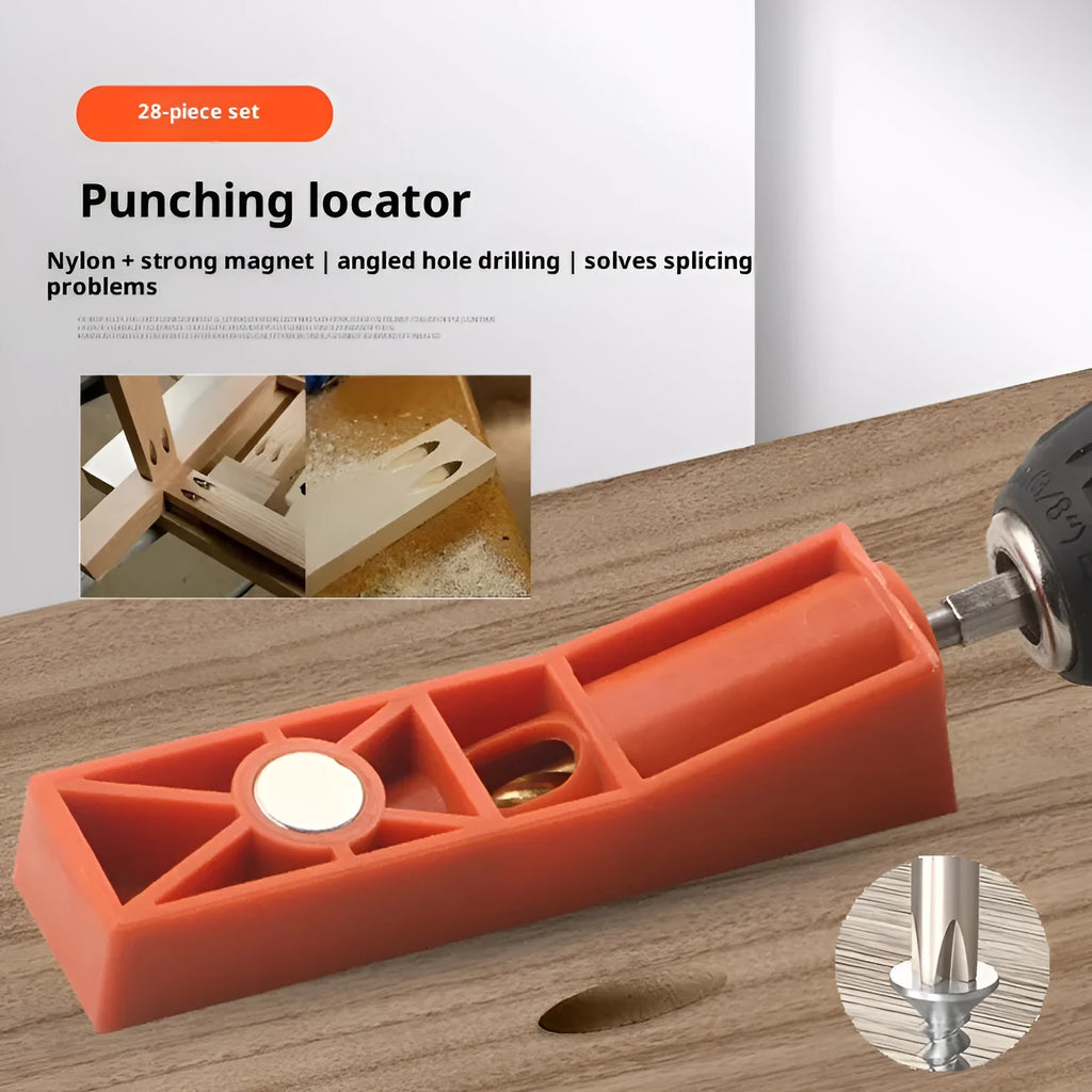 Orange plastic woodworking oblique hole punching locator 28-piece double-hole drilling positioning suit for accurate angle drilling