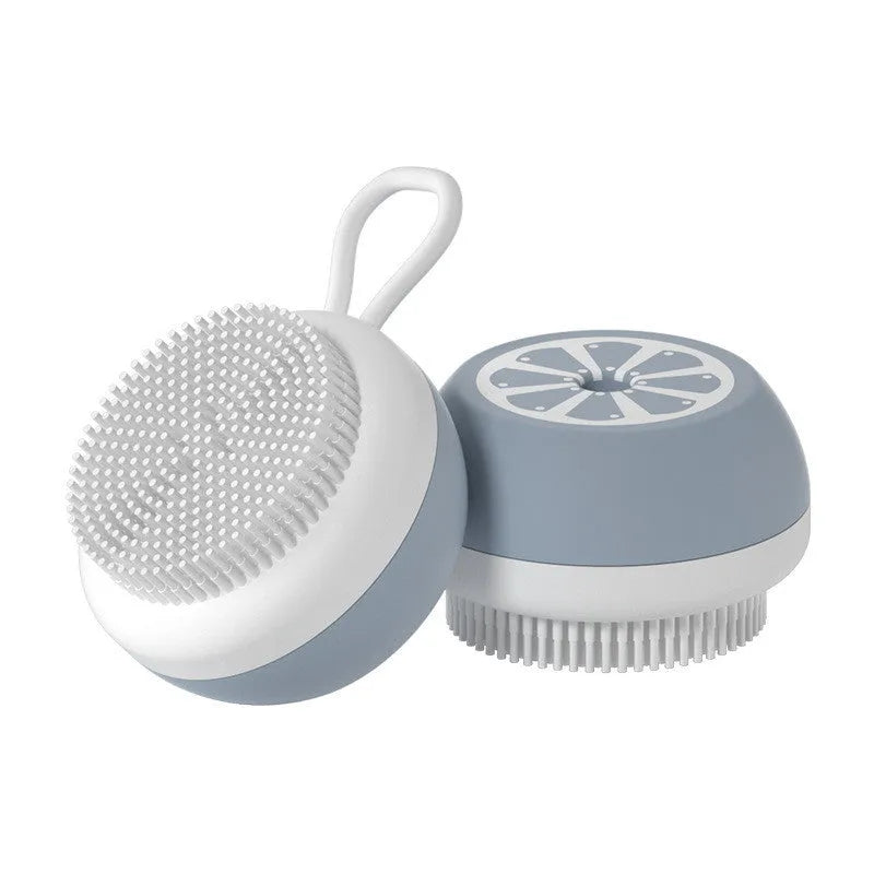Silicone pet bath brush for dogs and cats in yellow, navy blue, or grey colours