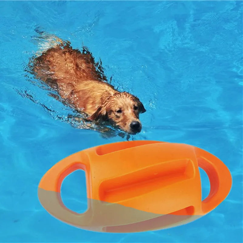 Blue and orange bite-resistant floating TPE rubber dog vocal toy with squeaker