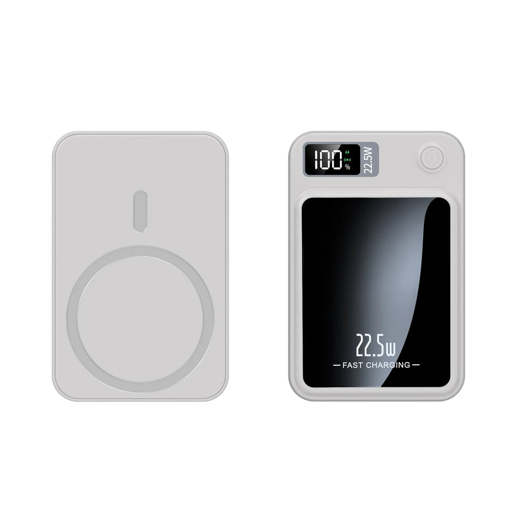 Wireless MagSafe power bank in four colours with compact dimensions and industrial design