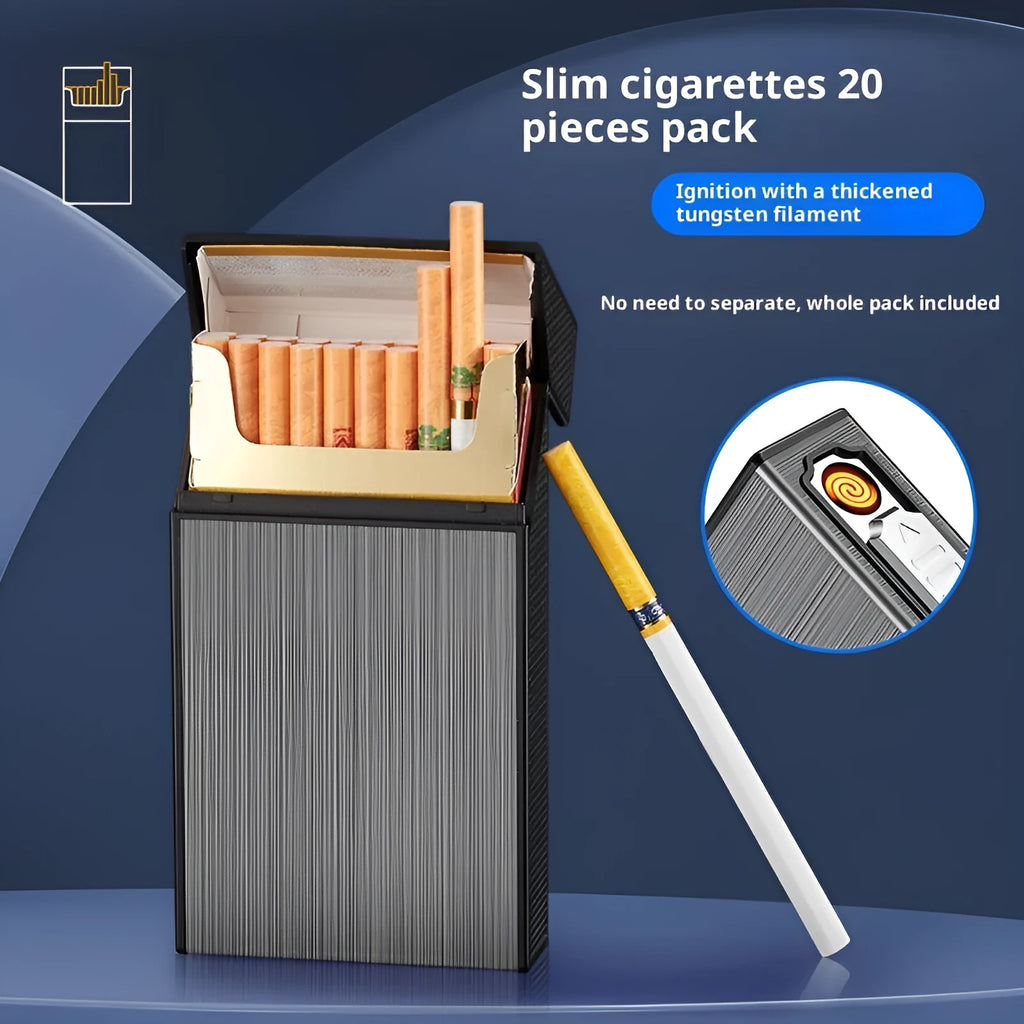 USB rechargeable aluminium cigarette case in black brushed finish with modern simplicity design
