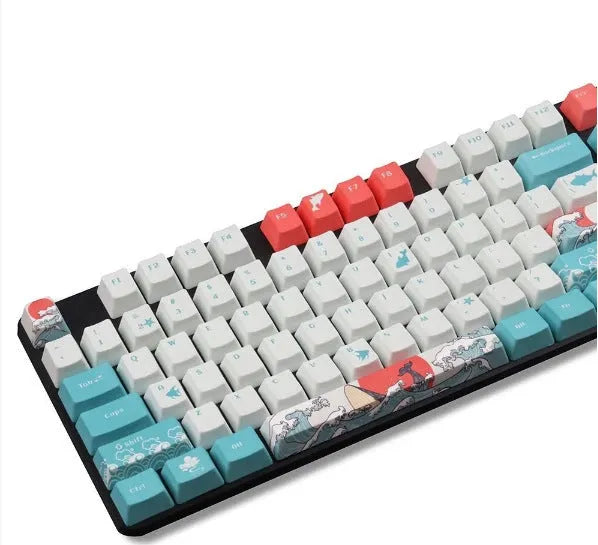 104-key Coral Sea keycap set for wired USB desktop mechanical keyboard, multimedia keys included