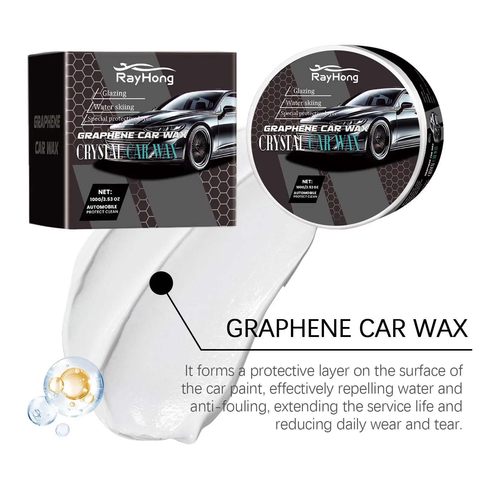 Car coating cream anti-scratch enhanced gloss paste with sponge, 100g set for car paint repair