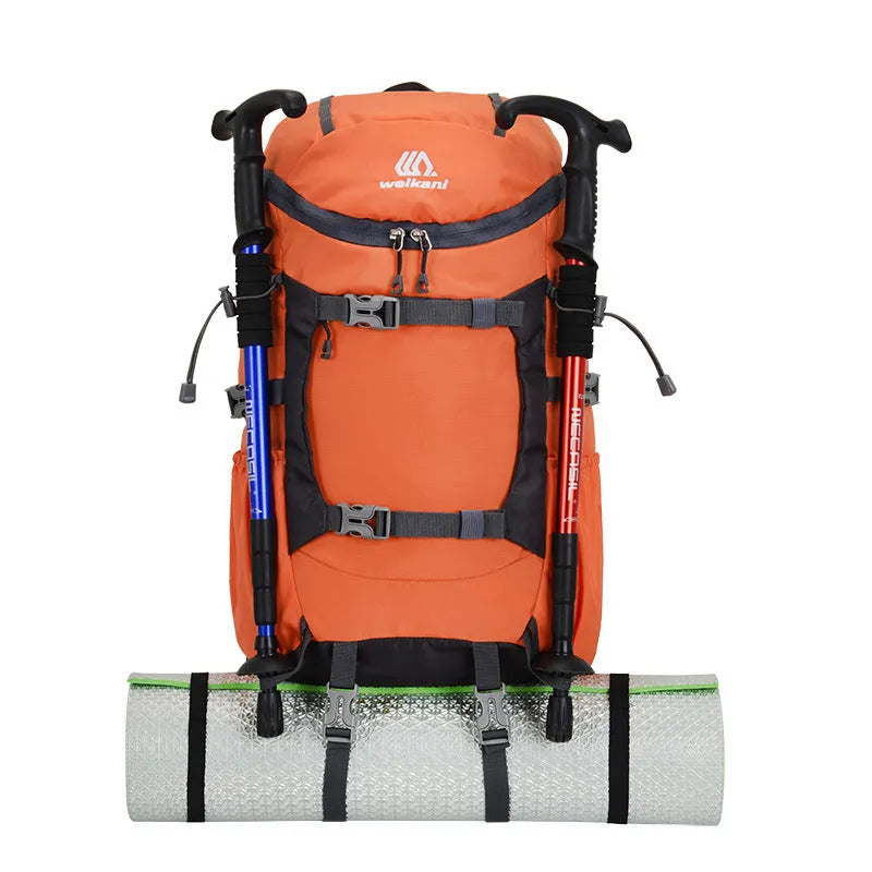 30L Oxford cloth backpack in army green with curved shoulder straps and front pocket, designed for hiking and camping outdoor sports