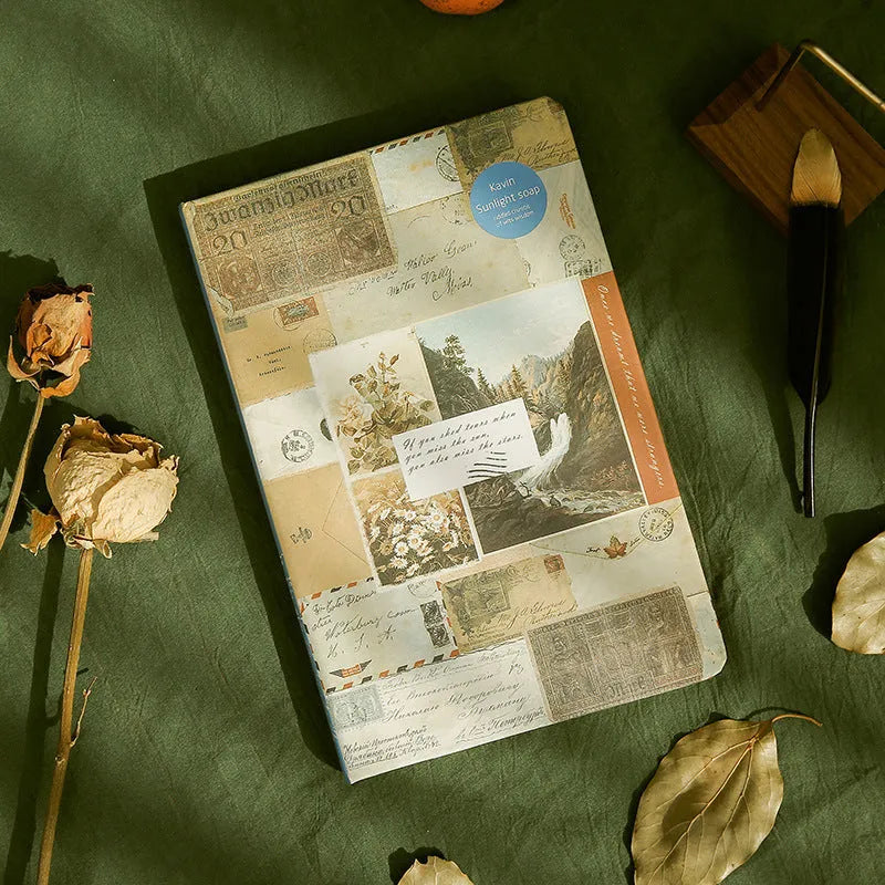 Carving Time A5 kraft paper notebook with European retro illustrations in blue, coffee or red colours