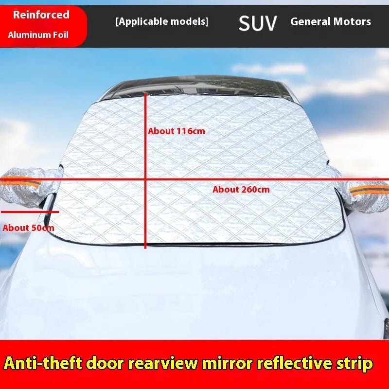 Large aluminium foil winter car cover with reflective stripes and magnets for SUV frost protection