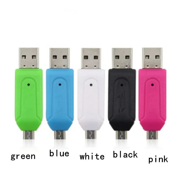 White USB OTG card reader with micro USB connector for Android phones and computers