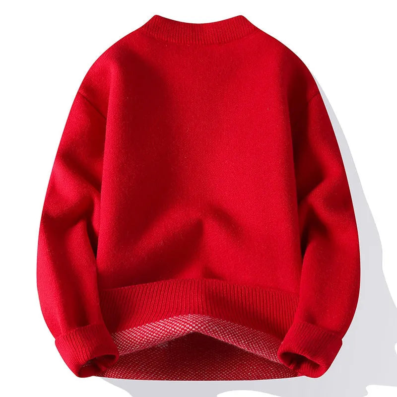 Men's loose fit knitted pullover sweater with ribbed pattern hemline in multiple colour options