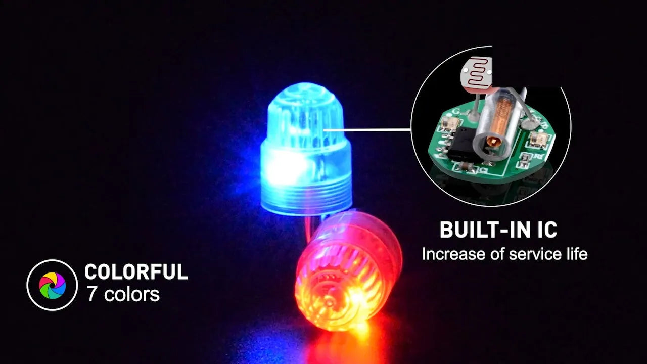Two LED wheel valve lamps in ABS casing, 4cm size, for bicycle or car tyre valve attachment
