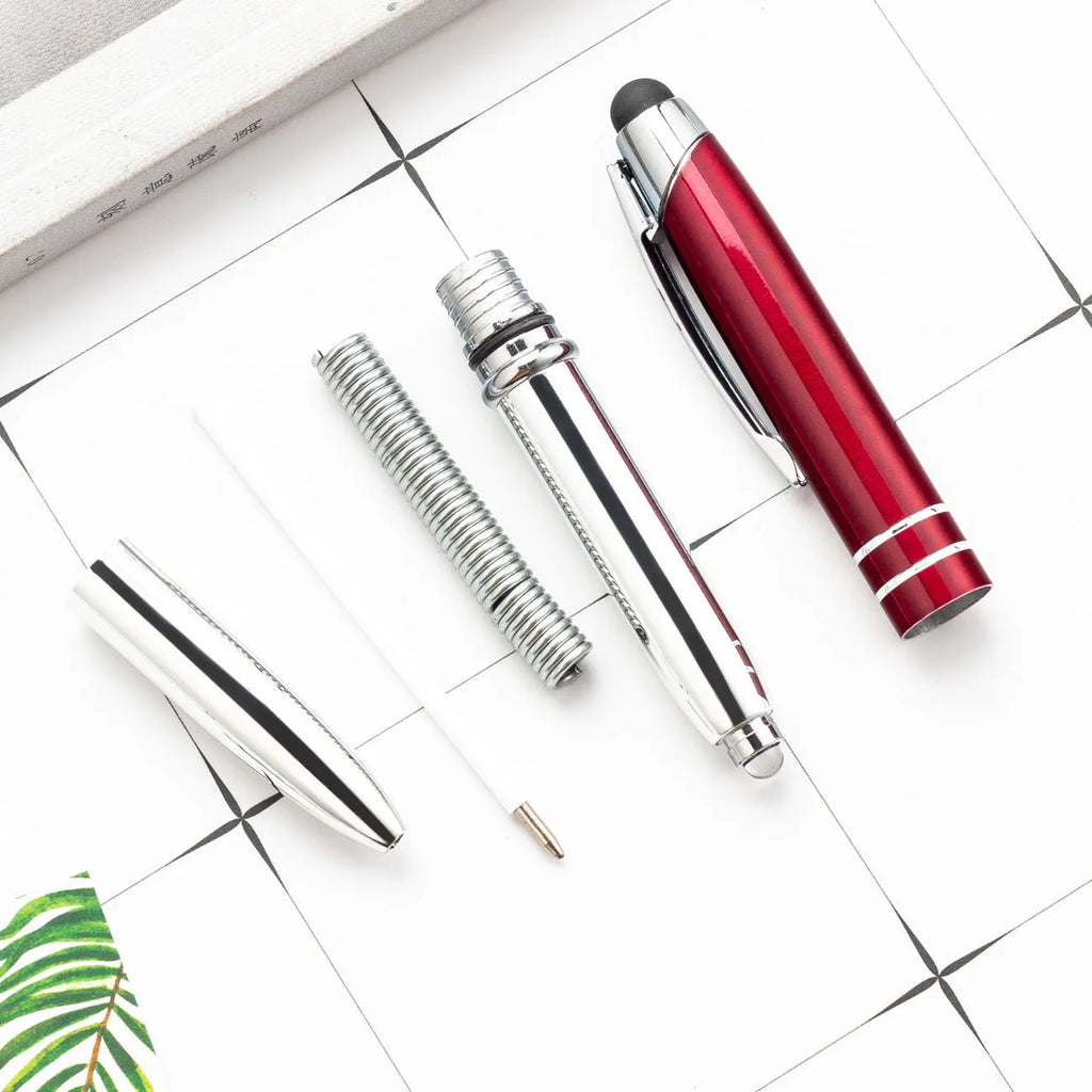 Metal multifunctional pen with capacitive stylus tip, LED light, and five colour options