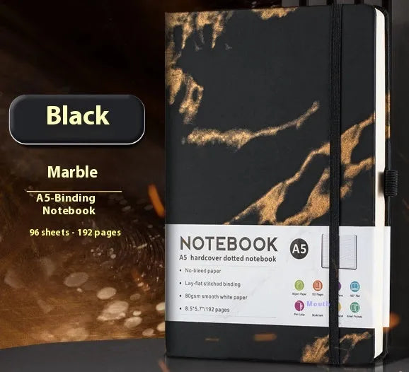 A5 diary notebook with soft skin-feel PU leather cover, strap closure, and horizontal line inner pages