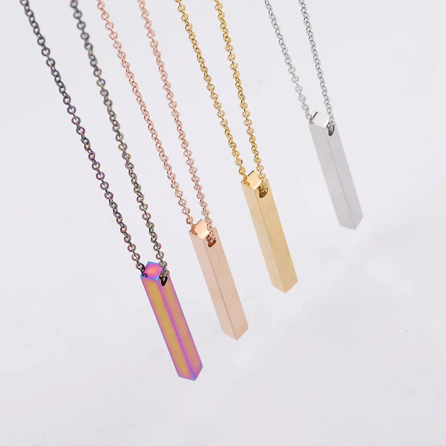 3D engraved bar necklace with stainless steel link chain in gold colour