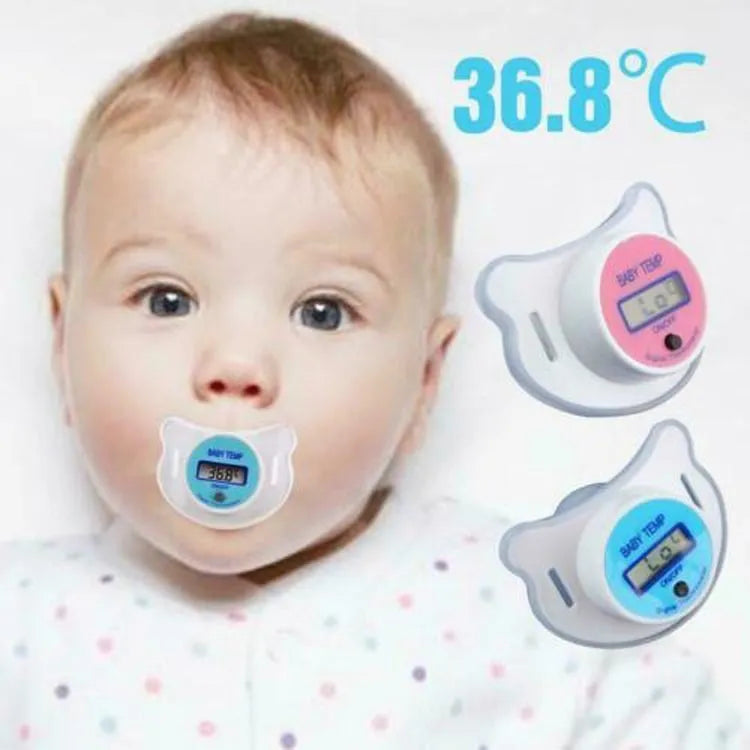 Baby digital pacifier thermometer with LCD display in blue and pink colour options