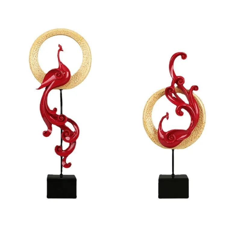 Resin phoenix ornament in rose gold, silver, or red for mantelpiece or table decoration