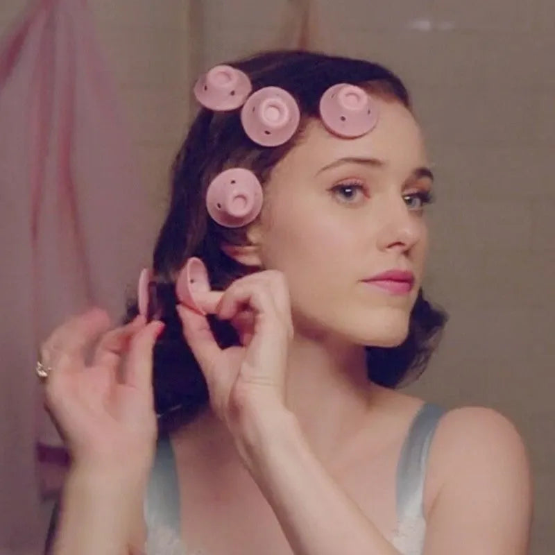 Soft silicone hair curlers in large 5.0cm and small 3.9cm sizes, ten-piece no-heat styling set