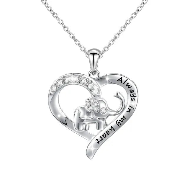 Silver alloy elephant necklace with personalised letter pendant for women, animal zodiac style