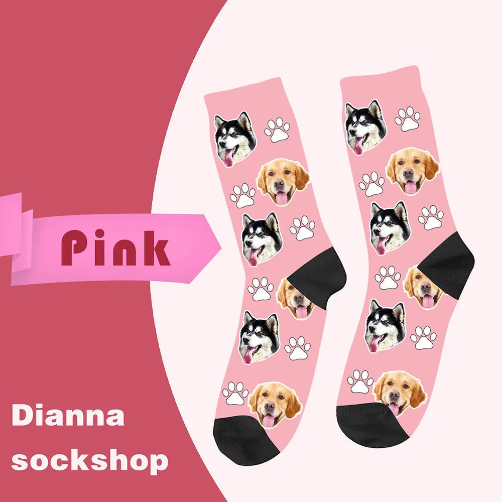 Custom photo mid-calf tube socks with personalised cartoon graphic printing in various colours