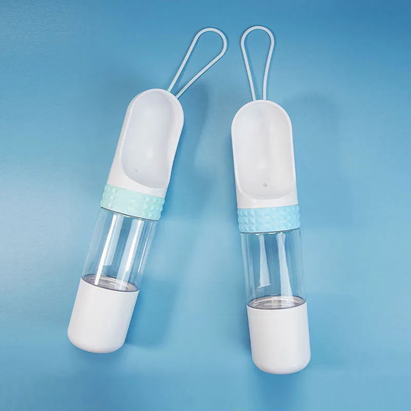 Portable dog water cup with one-click lock, food-grade ABS construction, available in various colours for outdoor pet hydration