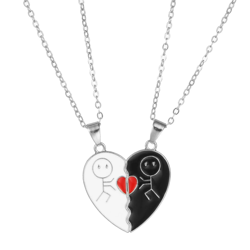 Angel wings hug necklace with heart-shaped alloy pendant, cross chain, magnetic clasp, 51-60cm perimeter