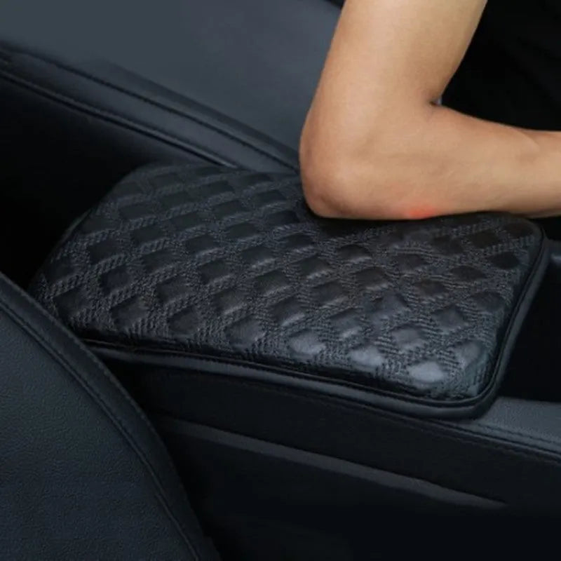 Universal car armrest box cushion in black leather and sponge for centre console