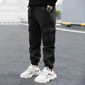 Boys' cotton casual trousers in army green, black or khaki for middle school children aged 8+