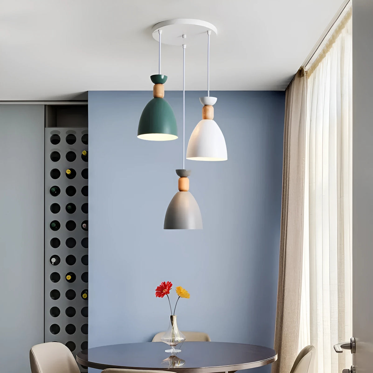 Modern three-head iron chandelier ceiling lamp for dining room or restaurant use with white light option