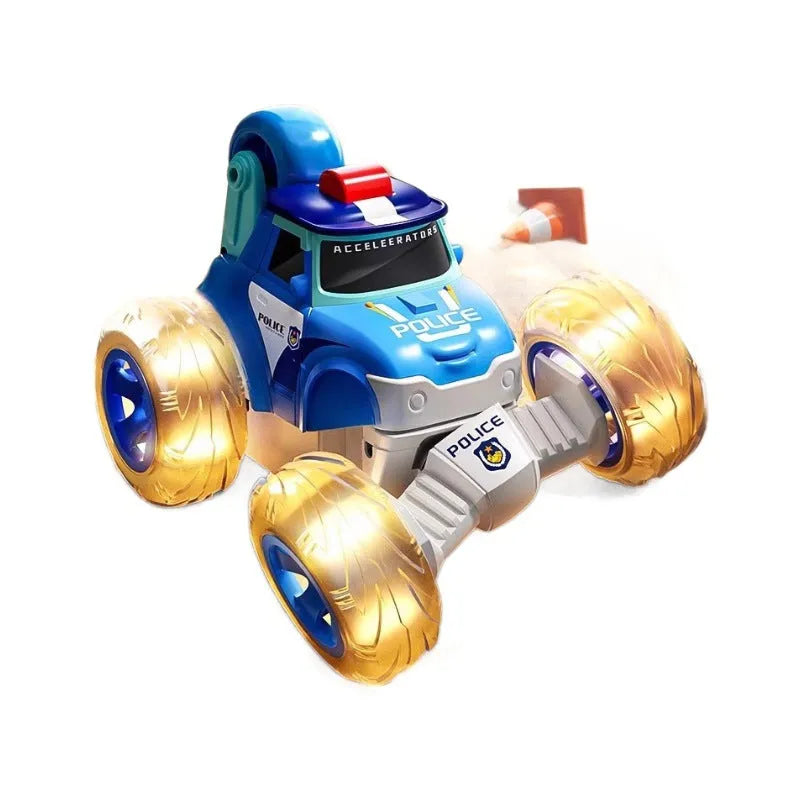 Deformation remote-control car in blue style with 360-degree tumbling stunt and lights for children aged 4-6