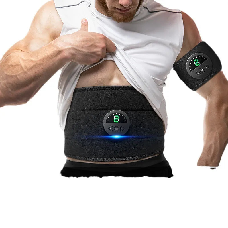 Shaping sweat waist fitness belt with display screen showing 120cm measurement