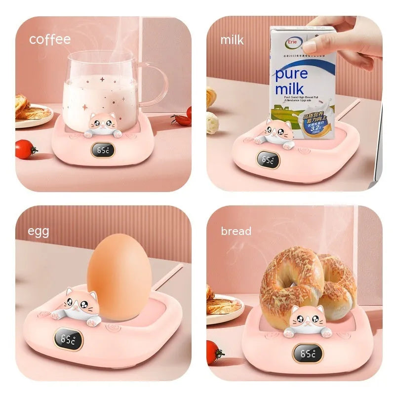 Home office pet constant temperature cup warmer coaster in pink with 136x116x55mm ABS metal build