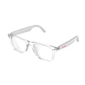 White transparent Bluetooth blue light blocking glasses with touch controls and PC frame