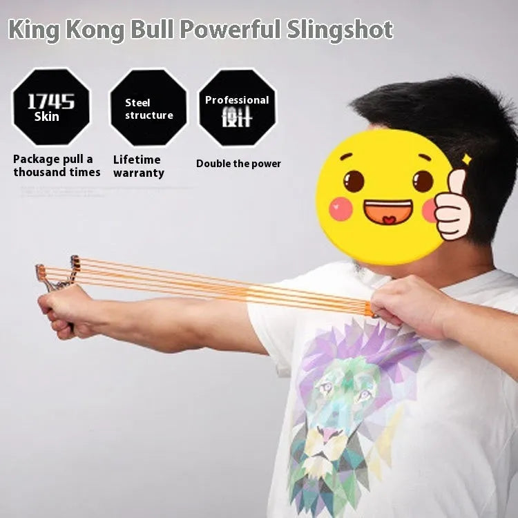 Traditional wooden slingshot with zinc alloy frame and natural rubber bands for outdoor target practice