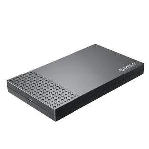 Black plastic USB 3.1 2.5-inch external hard disk box with Type-C and Type-A connectors for SATA drives
