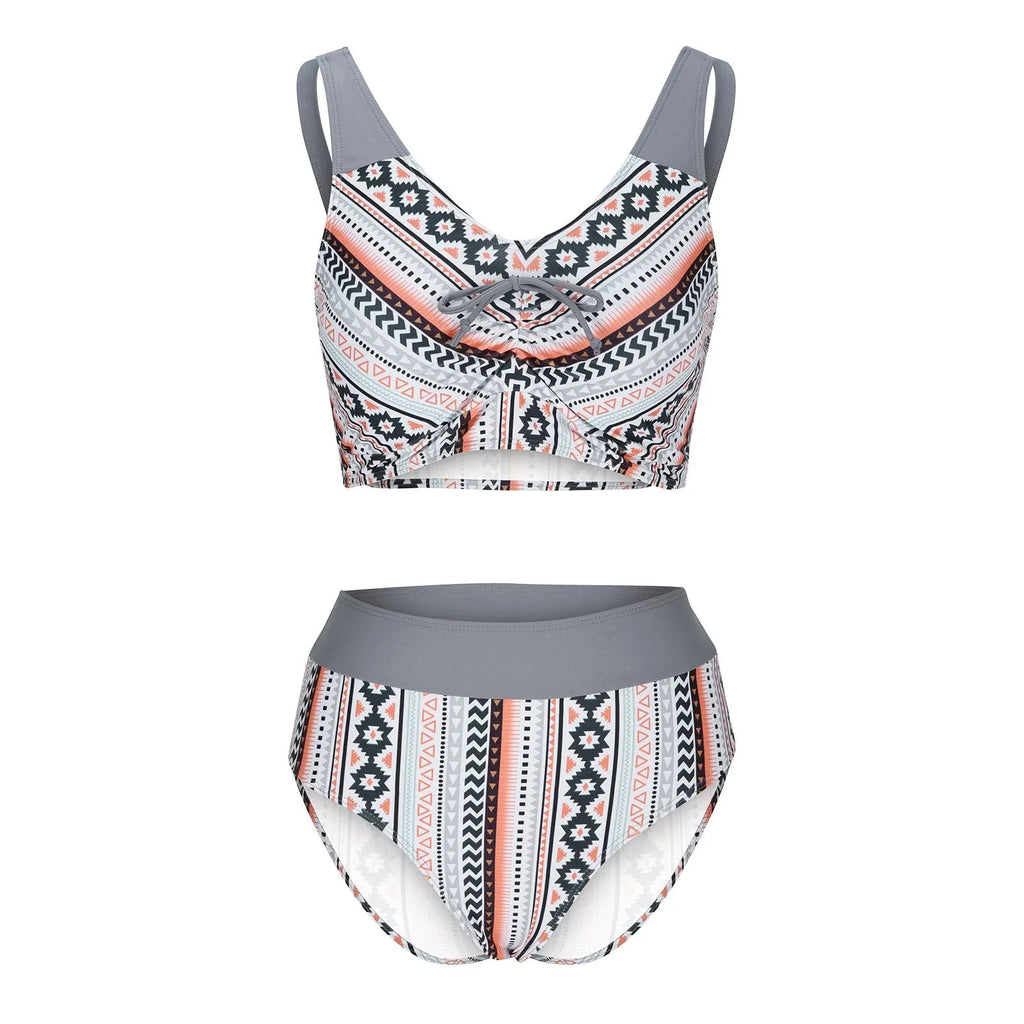 Women's blue cross sling split swimsuit bikini set on mannequin