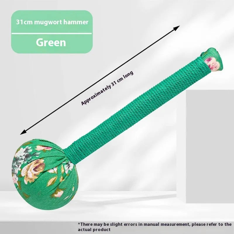 Argy wormwood hand-held massage hammer in green, shown alongside pink, purple, red and yellow colour options.