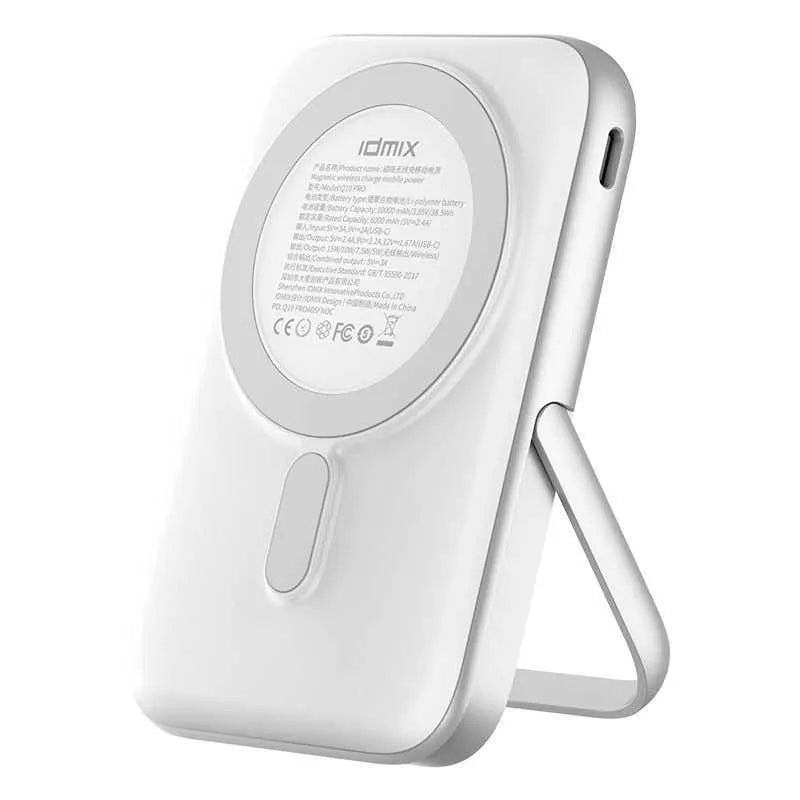 Magnetic portable wireless power bank 10000mAh PD20W in gray with MagSafe phone attached