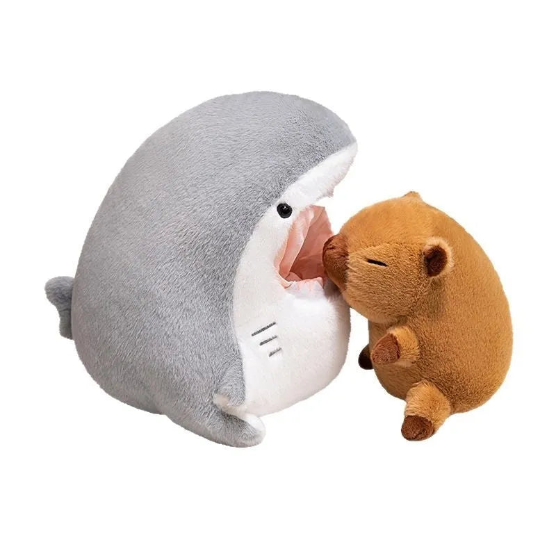 Detachable plush doll in shark theme, 30cm size, showing soft plush fabric and colourful design